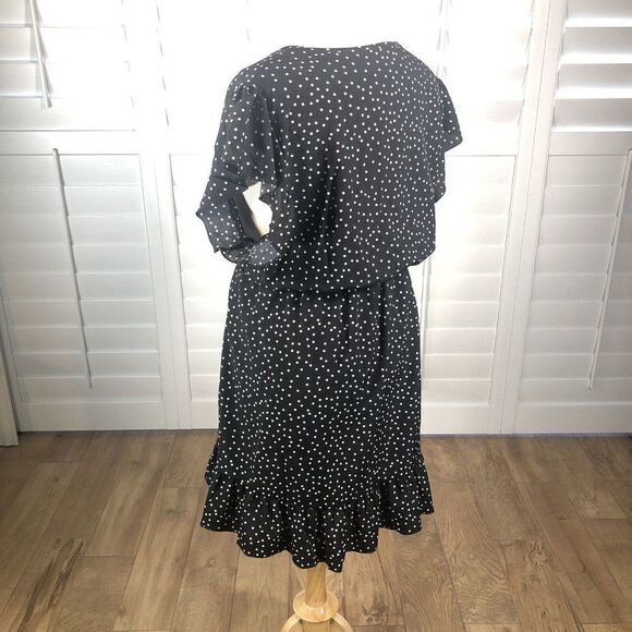 Black Polka Dot Dress Plus 4XL V Neck Flutter Blouson Lightweight Spring - Picture 9 of 11